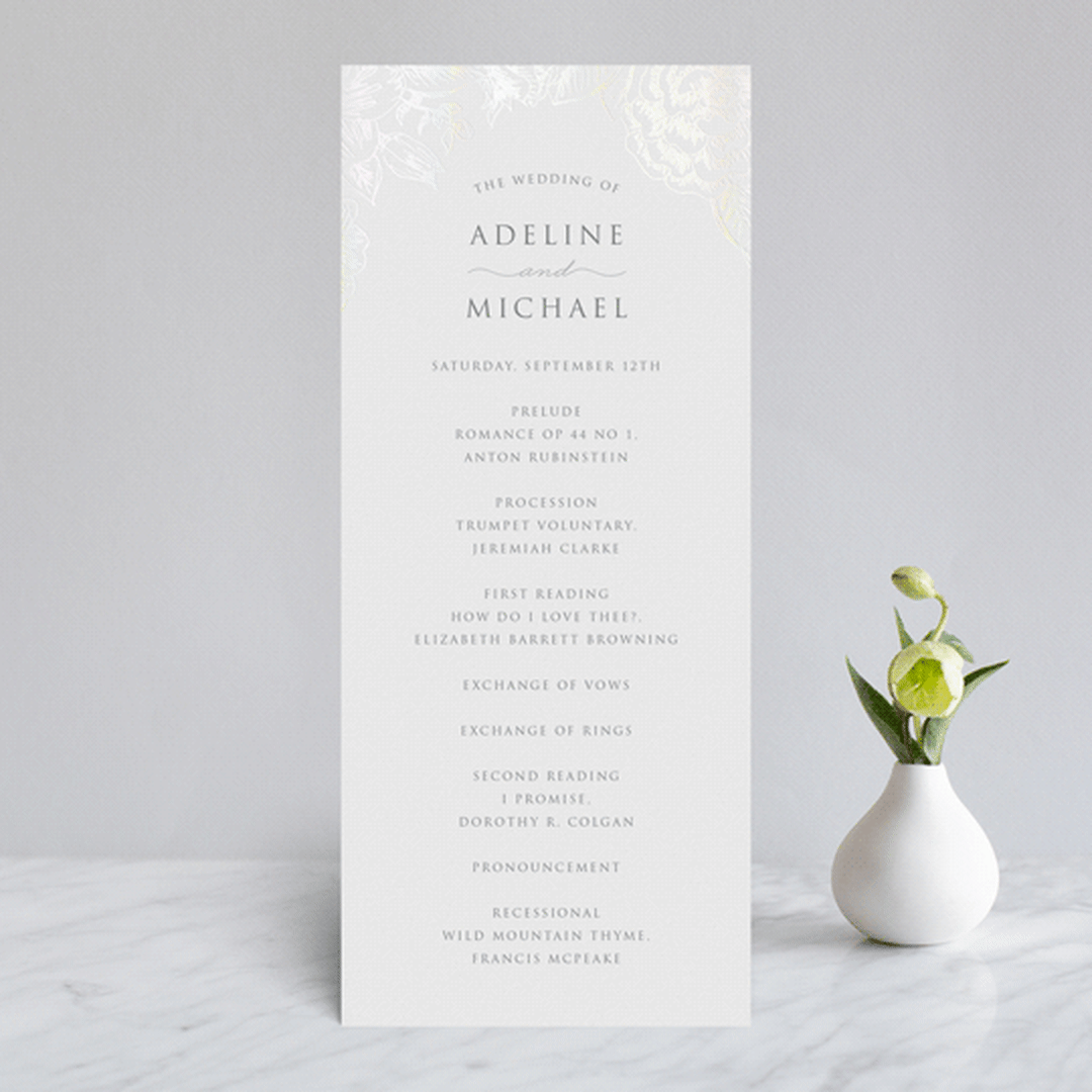 "Au Jardin" - Gloss-Press® Wedding Programs in Opal by Rochelle Renee - Front
