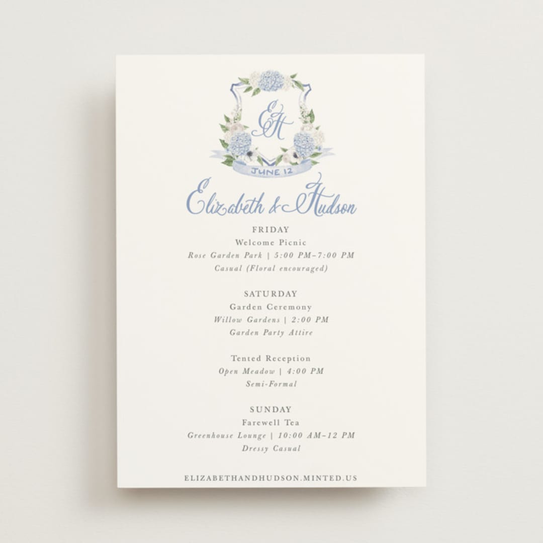 "SweetHearts" - Wedding Weekend Itinerary Cards in Periwinkle by Design Lotus - Front