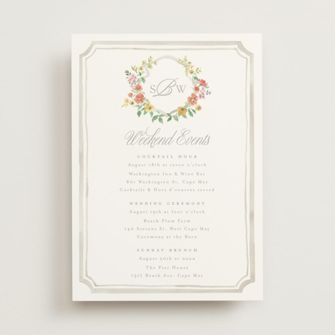 "Chelsea" - Wedding Weekend Itinerary Cards in Hibiscus by Everett Paper Goods - Front