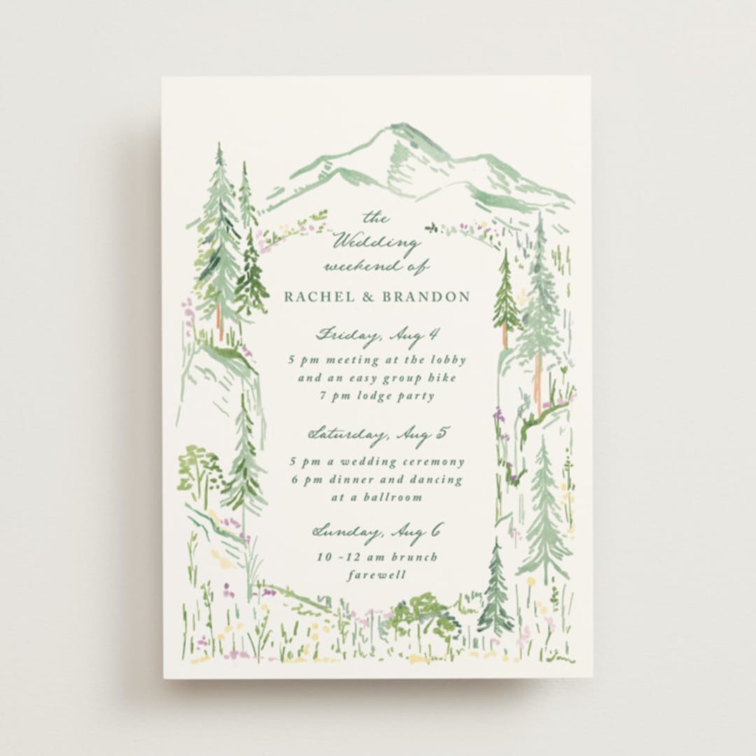 "Plain Air" - Wedding Weekend Itinerary Cards in Meadow by Petra Kern - Front