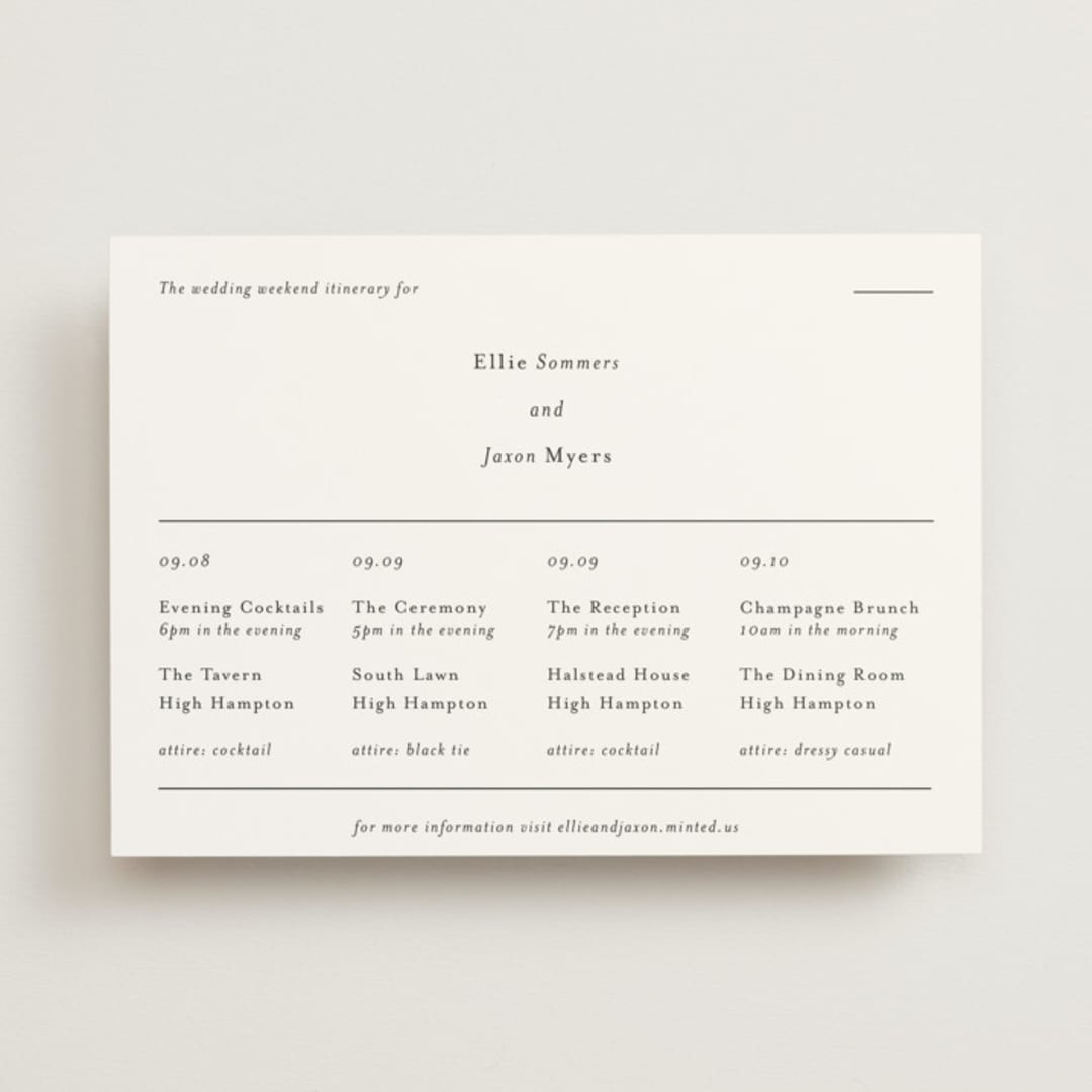 "Tuscany" - Wedding Weekend Itinerary Cards in Ink by Blustery August - Front