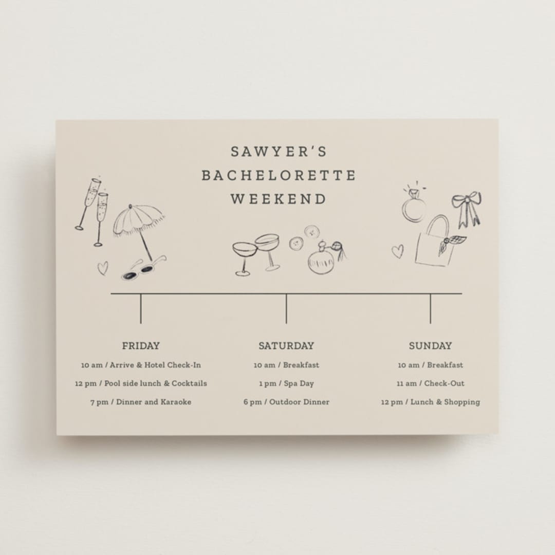 "Wedding Sketches" - Wedding Weekend Itinerary Cards in Eggnog by Baumbirdy - Front