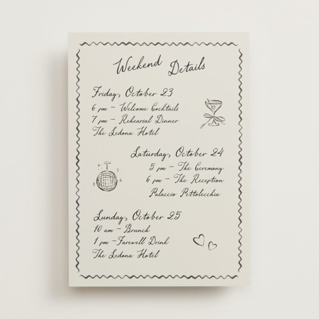 "Puglia" - Wedding Weekend Itinerary Cards in Rock by Pati Cascino - Front