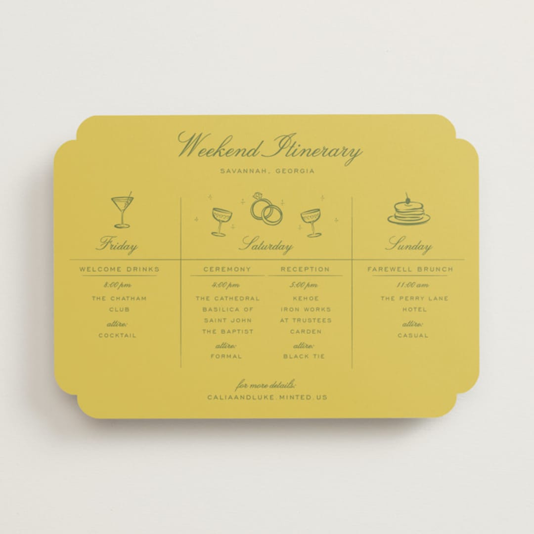 "Calia " - Wedding Weekend Itinerary Cards in Caribbean Citrus by Ani Somi - Front