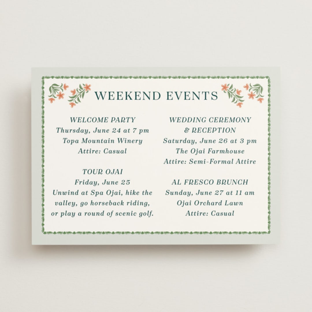 "River Valley" - Wedding Weekend Itinerary Cards in Pine by Paper Sun Studio - Front
