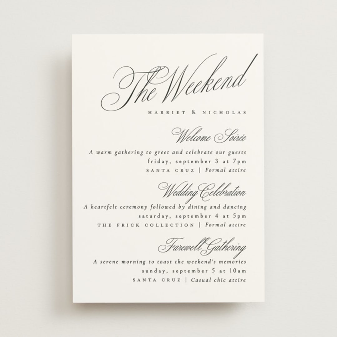 "Written with love" - Wedding Weekend Itinerary Cards in Noir Slate by Ana de Sousa - Front