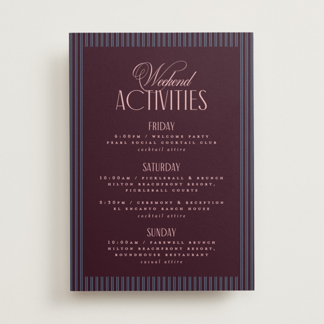 "sophisticate" - Wedding Weekend Itinerary Cards in Plum by Owl and Toad - Front