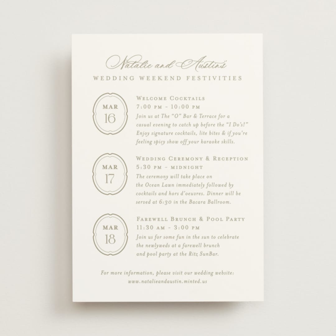 "Calia" - Wedding Weekend Itinerary Cards in Paris Rain by Jennifer Postorino - Front
