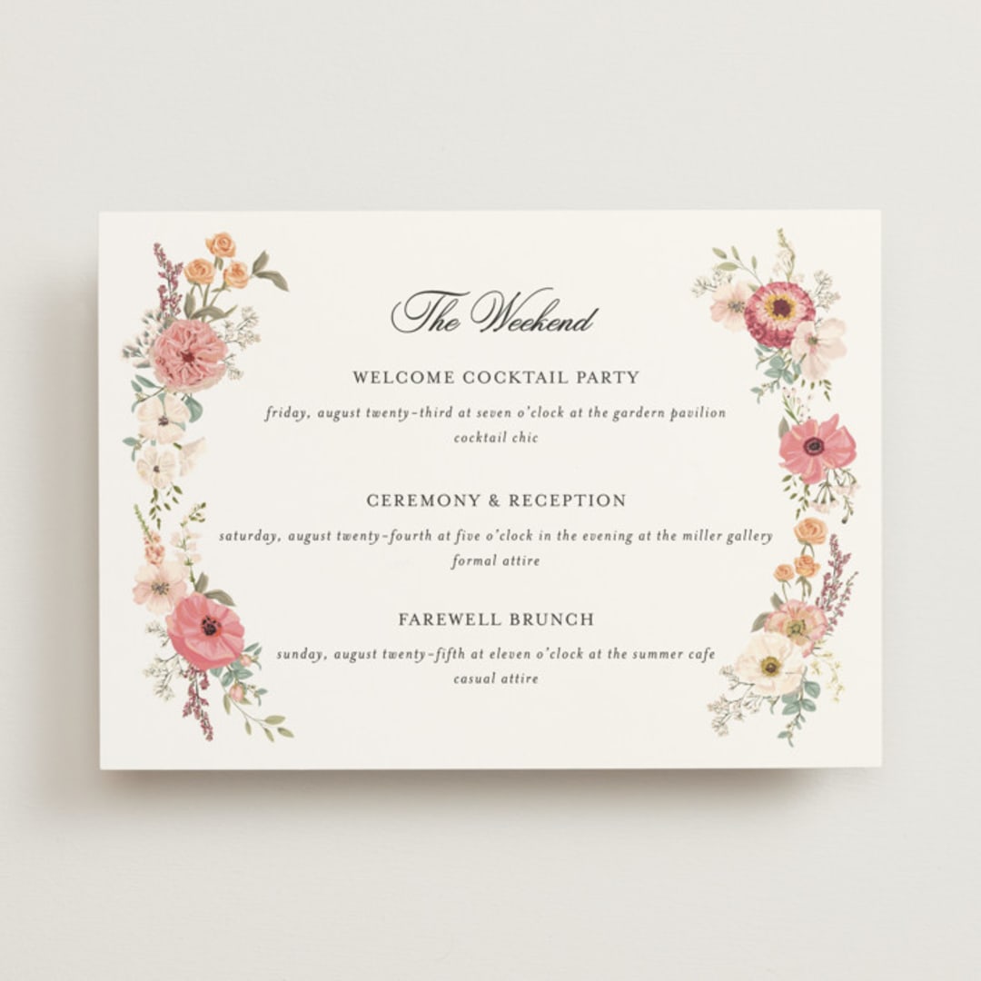 "Cherished" - Wedding Weekend Itinerary Cards in Sunset by Susan Moyal - Front