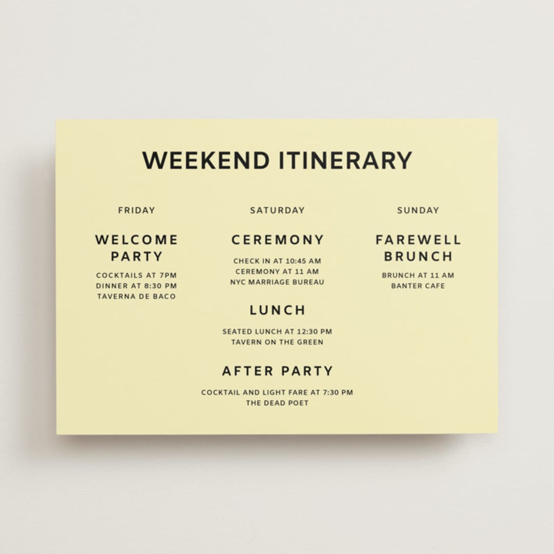 "Courthouse" - Wedding Weekend Itinerary Cards in Butter by Studio Suku - Front