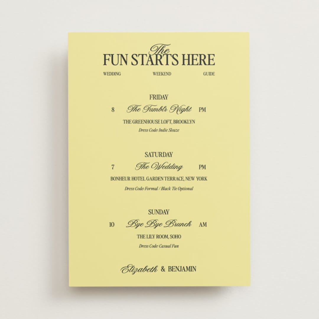 "The Eternal" - Wedding Weekend Itinerary Cards in Butter by Helena Vitto - Front