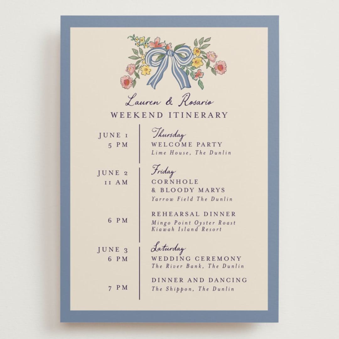 "A wedding in Low Country" - Wedding Weekend Itinerary Cards in Cornflower by Chris Griffith - Front
