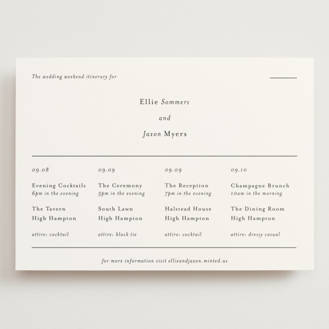 "Tuscany" - Wedding Weekend Itinerary Cards in Ink by Blustery August - Front