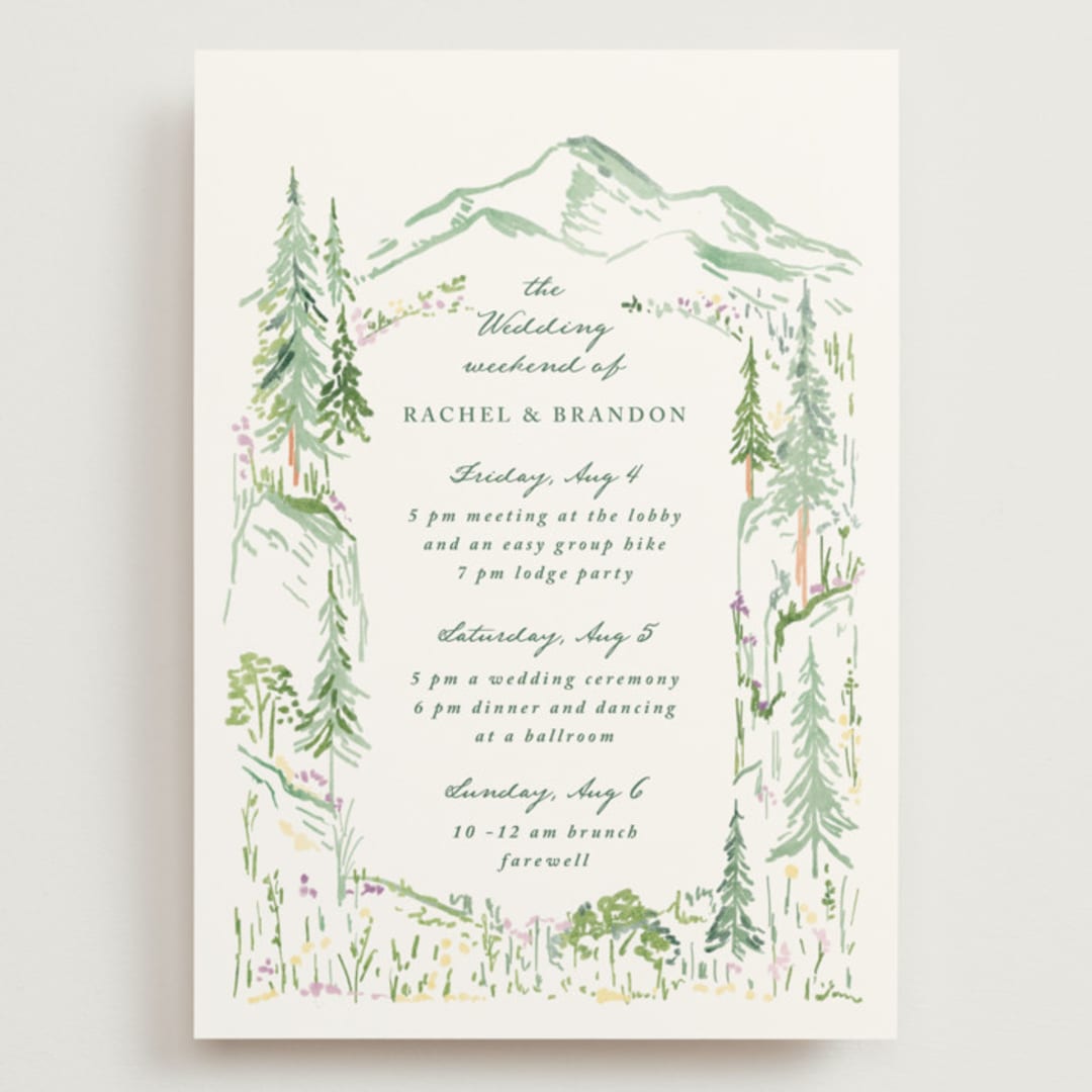 "Plain Air" - Wedding Weekend Itinerary Cards in Meadow by Petra Kern - Front