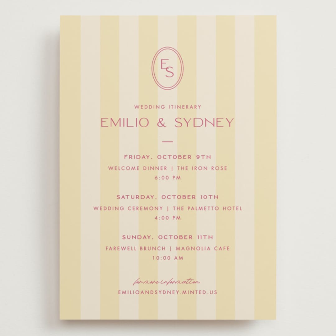 "palmetto" - Wedding Weekend Itinerary Cards in Lemon by Ellen Schlegelmilch - Front