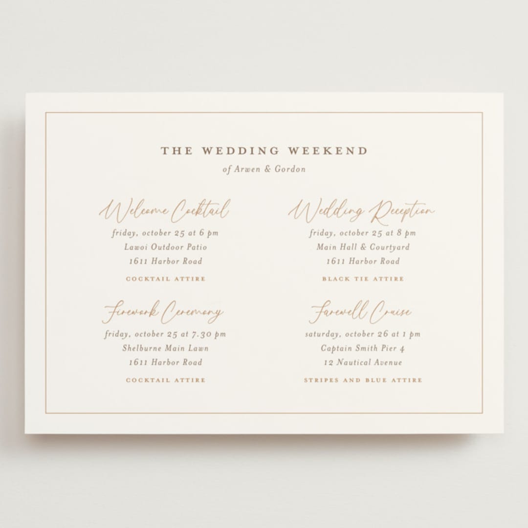"kouignette" - Wedding Weekend Itinerary Cards in Chiffon by chocomocacino - Front