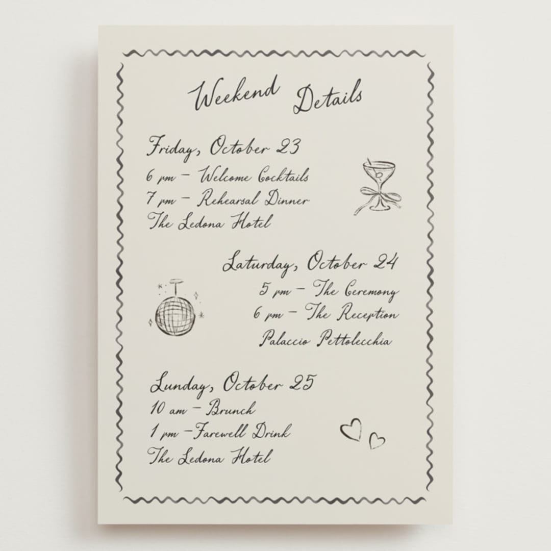 "Puglia" - Wedding Weekend Itinerary Cards in Rock by Pati Cascino - Front