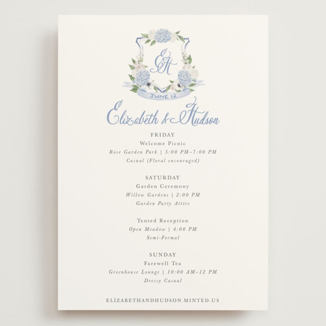 "SweetHearts" - Wedding Weekend Itinerary Cards in Periwinkle by Design Lotus - Front