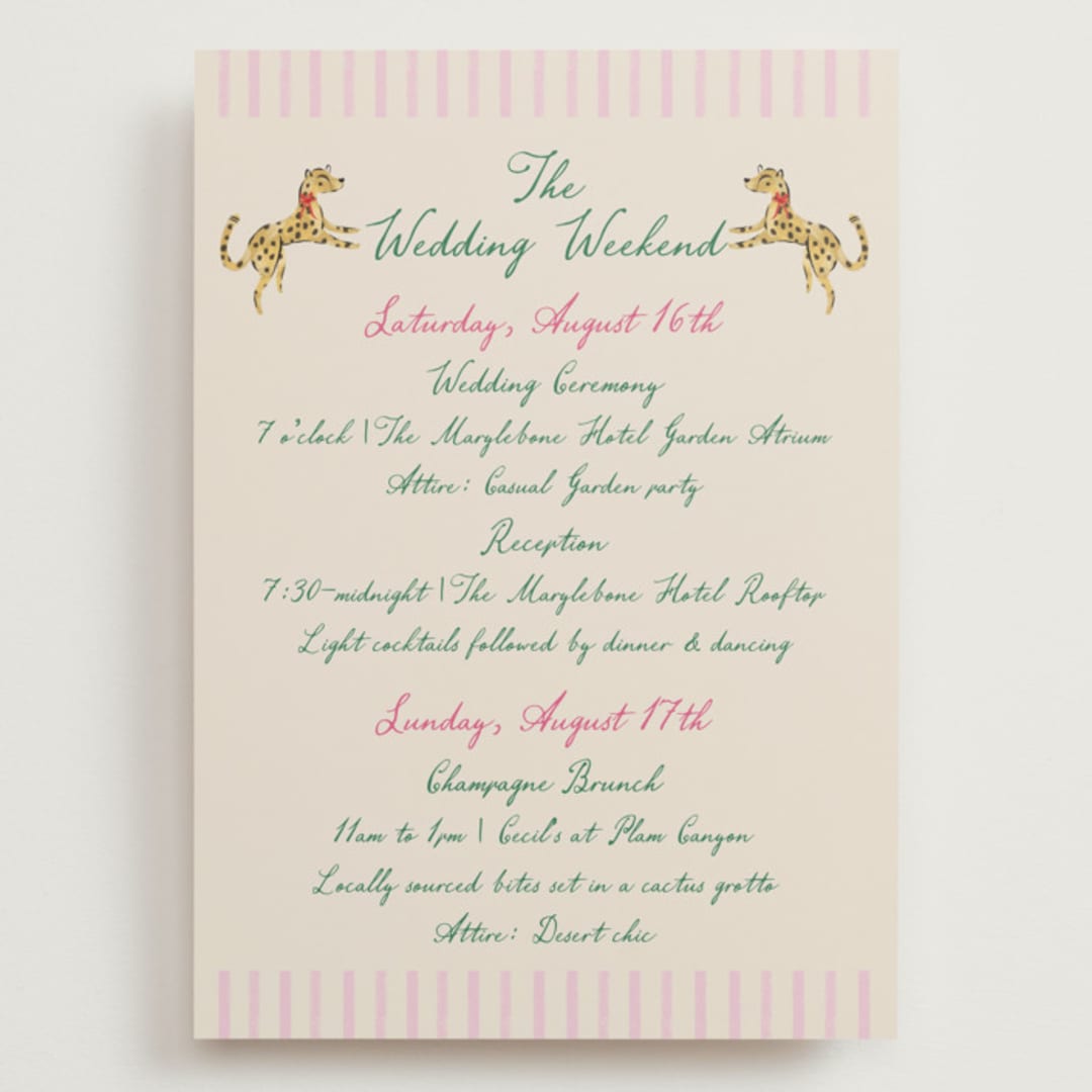 "Whimsical Hand Illustrated Crest" - Wedding Weekend Itinerary Cards in Peony by Jackie Crawford - Front
