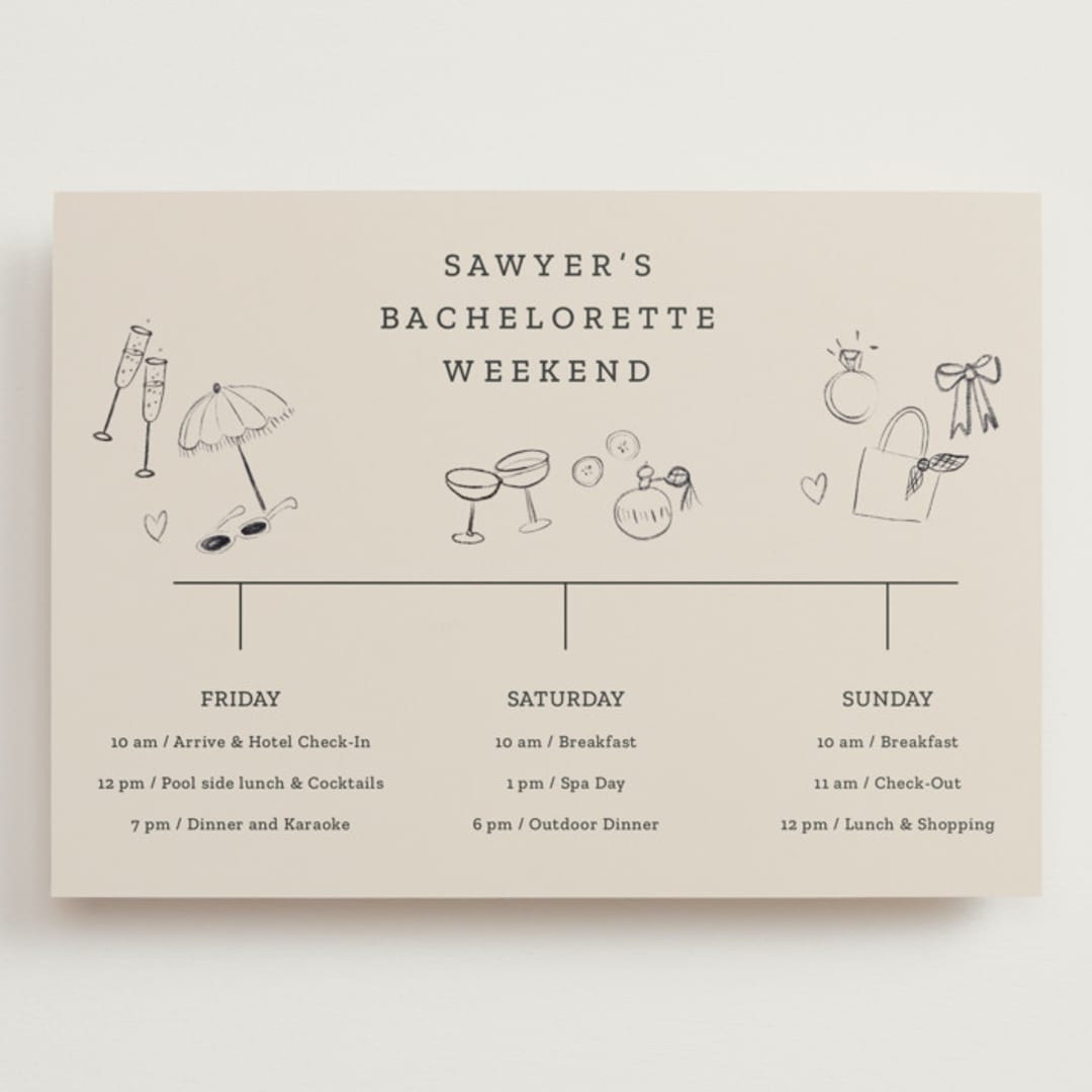 "Wedding Sketches" - Wedding Weekend Itinerary Cards in Eggnog by Baumbirdy - Front