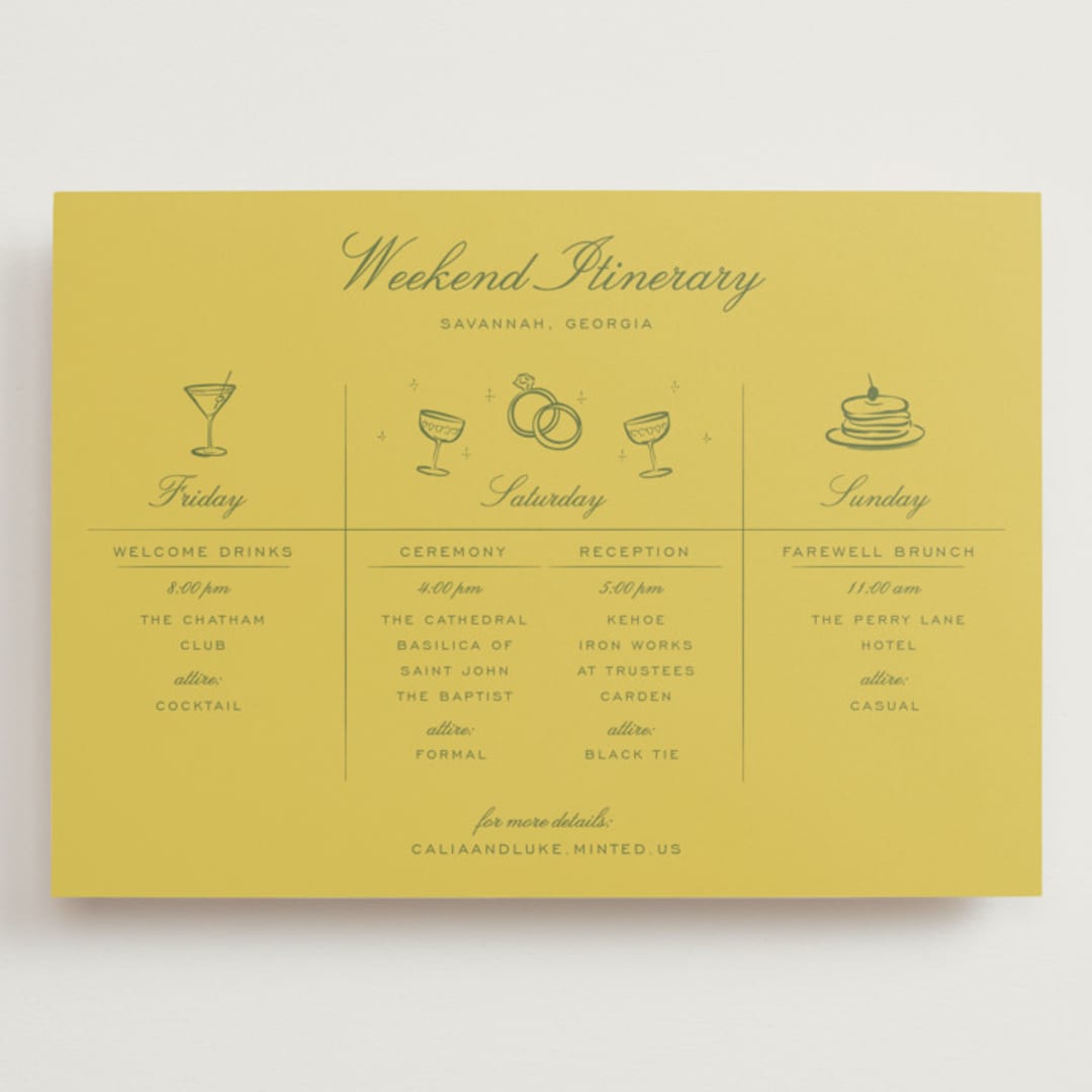 "Calia " - Wedding Weekend Itinerary Cards in Caribbean Citrus by Ani Somi - Front