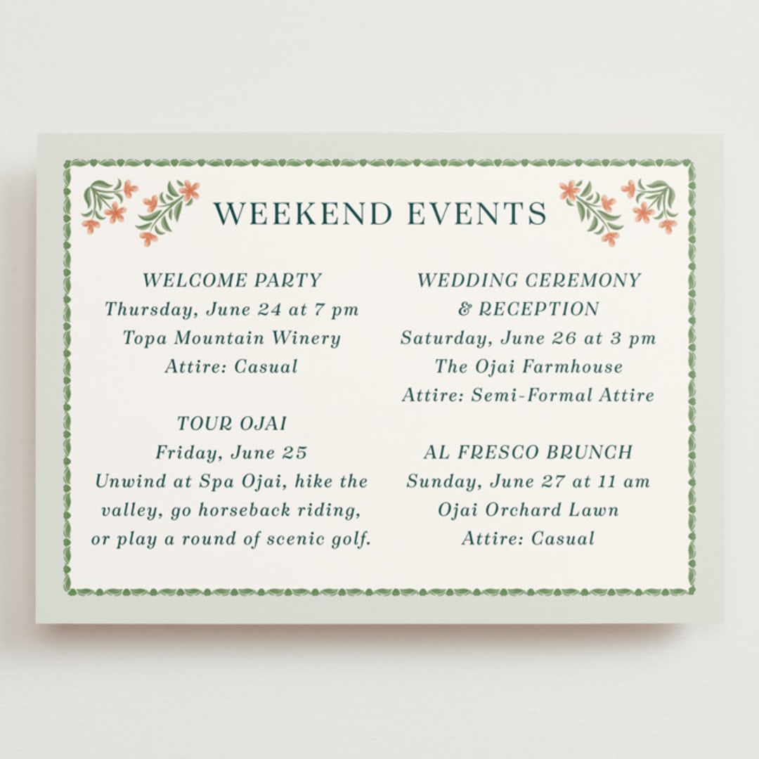 "River Valley" - Wedding Weekend Itinerary Cards in Pine by Paper Sun Studio - Front