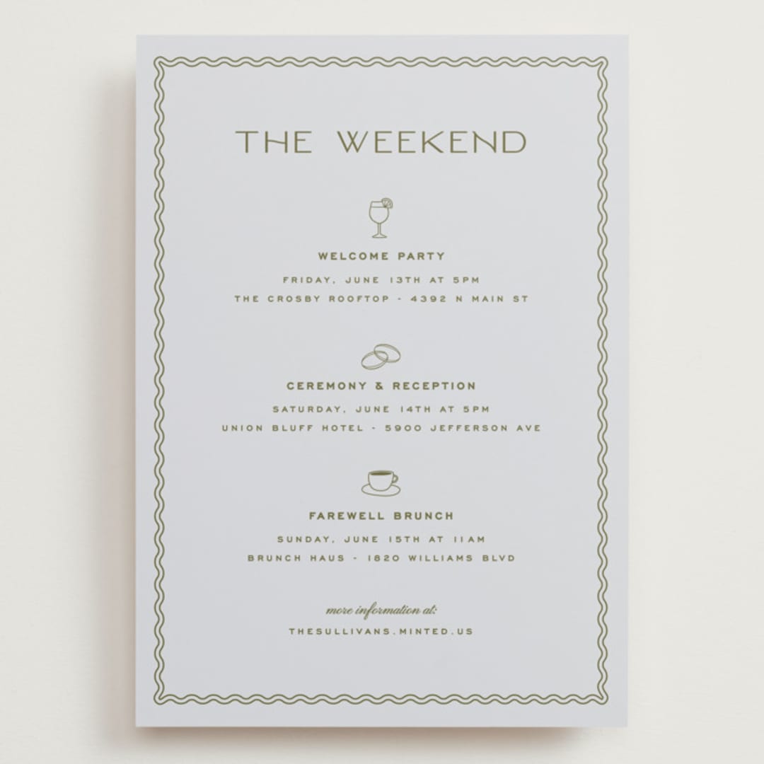 "callum" - Wedding Weekend Itinerary Cards in Lavender by Ellen Schlegelmilch - Front