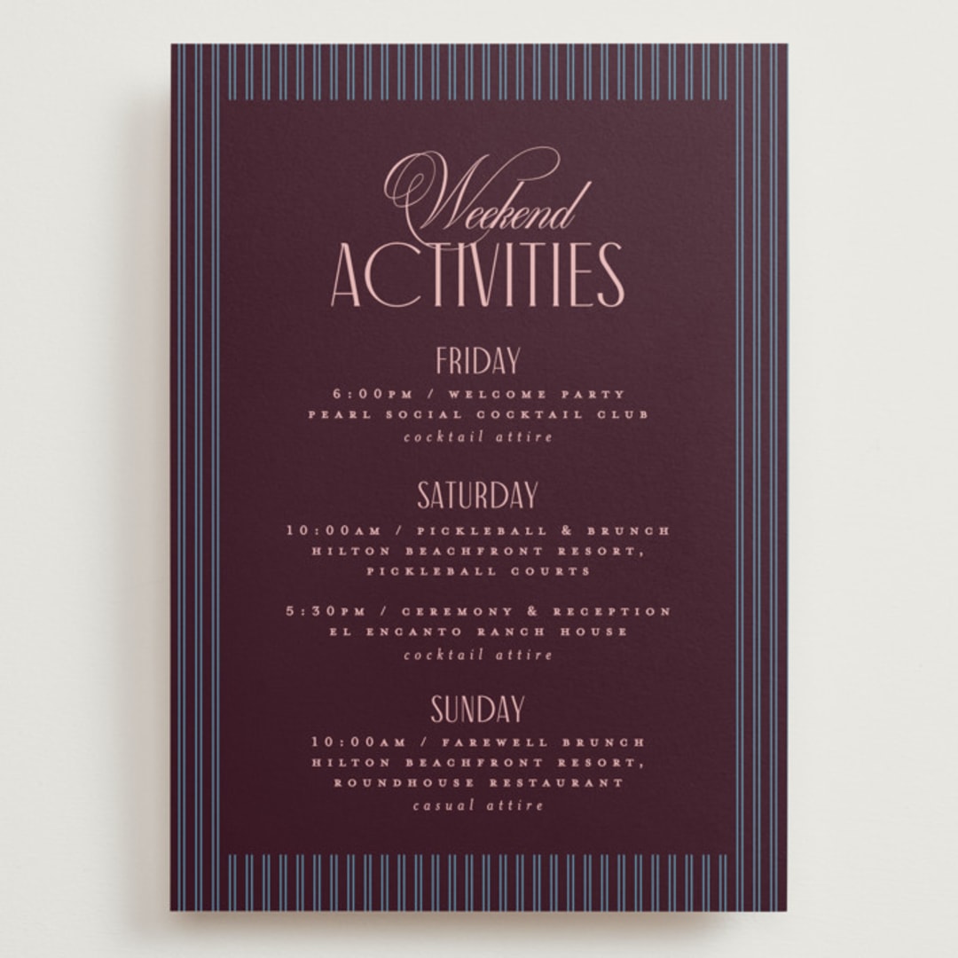 "sophisticate" - Wedding Weekend Itinerary Cards in Plum by Owl and Toad - Front