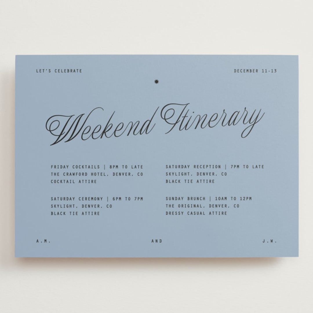 "Cheers" - Wedding Weekend Itinerary Cards in Sky by Blustery August - Front
