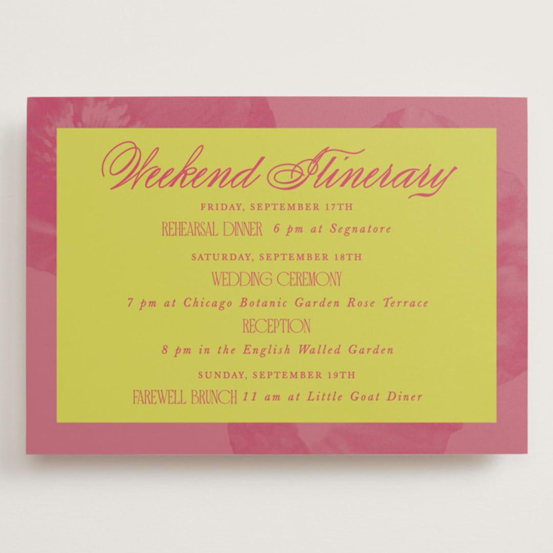 "Maximalist Poppies" - Wedding Weekend Itinerary Cards in Flamingo by Morgan Kendall - Front