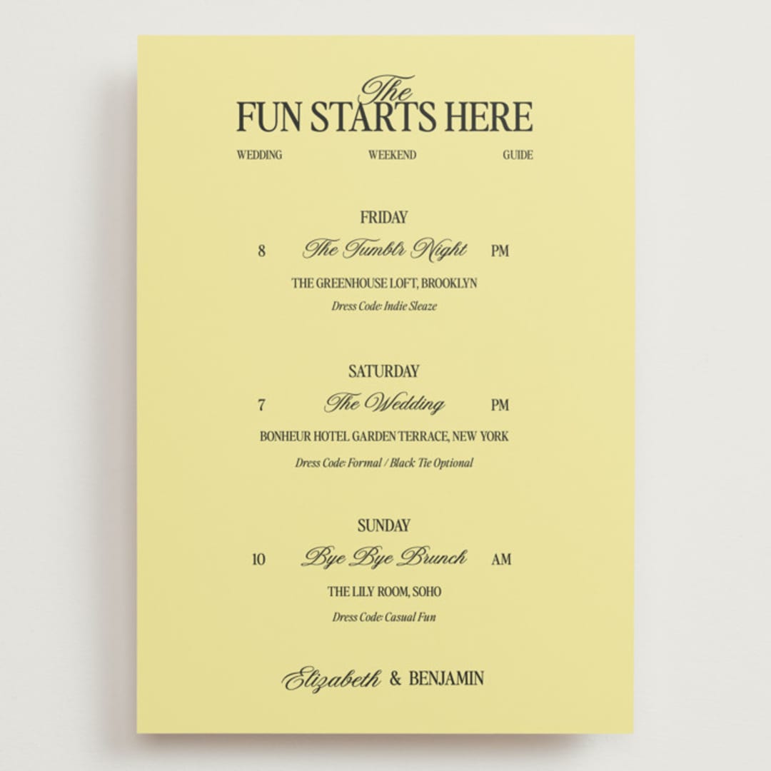 "The Eternal" - Wedding Weekend Itinerary Cards in Butter by Helena Vitto - Front