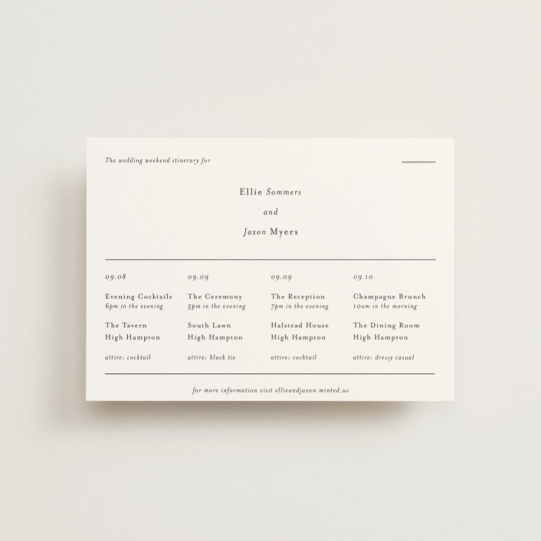 "Tuscany" - Wedding Weekend Itinerary Cards in Ink by Blustery August - Front