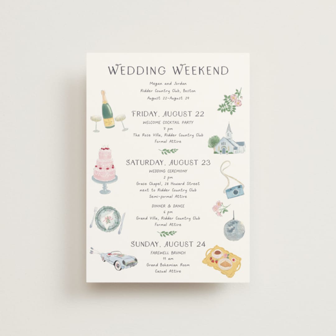 "Journey of the Day" - Wedding Weekend Itinerary Cards in Porcelain by frau brandt - Front