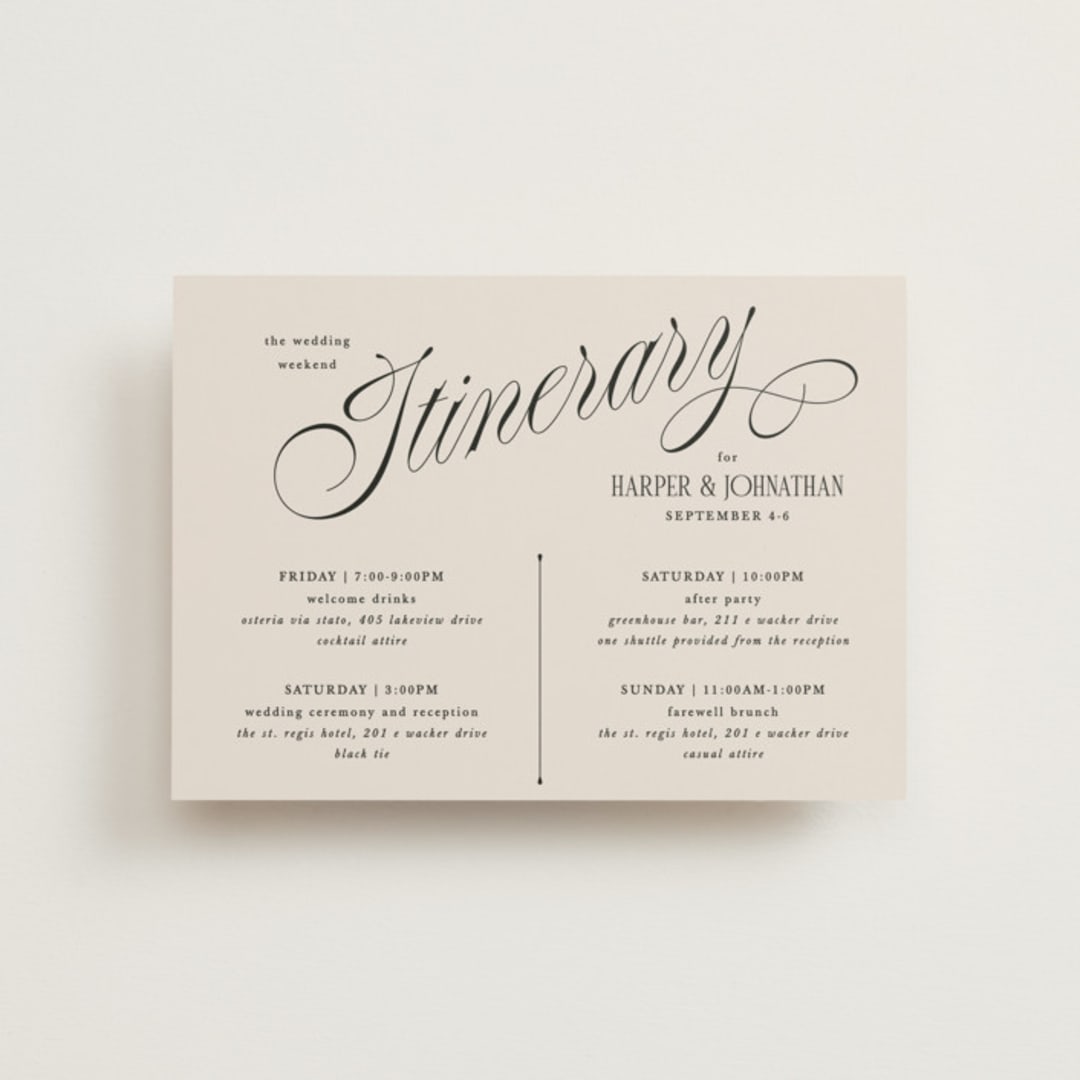 "Mirin" - Wedding Weekend Itinerary Cards in Linen by Kate Ahn - Front