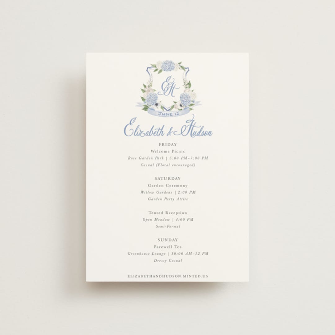 "SweetHearts" - Wedding Weekend Itinerary Cards in Periwinkle by Design Lotus - Front
