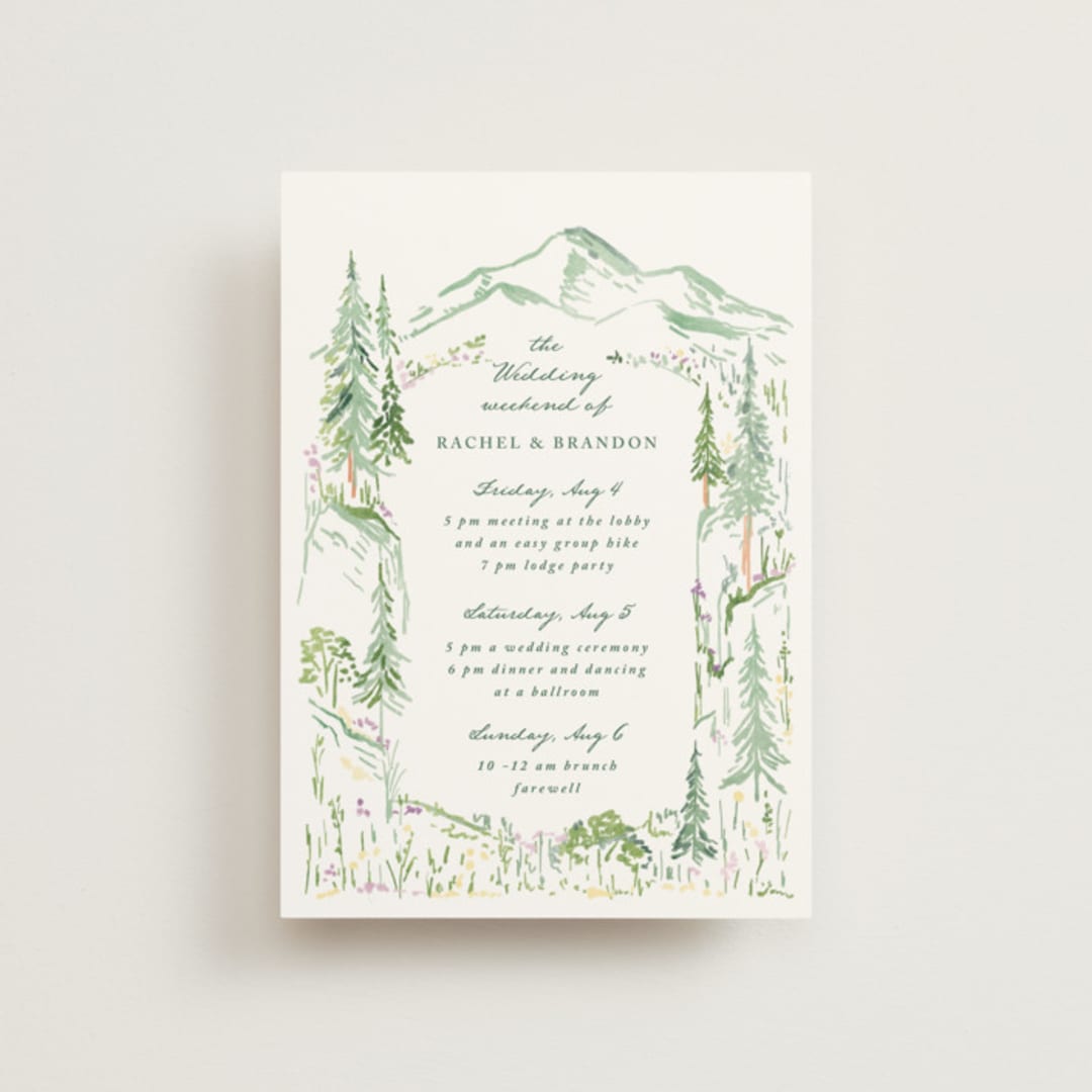"Plain Air" - Wedding Weekend Itinerary Cards in Meadow by Petra Kern - Front