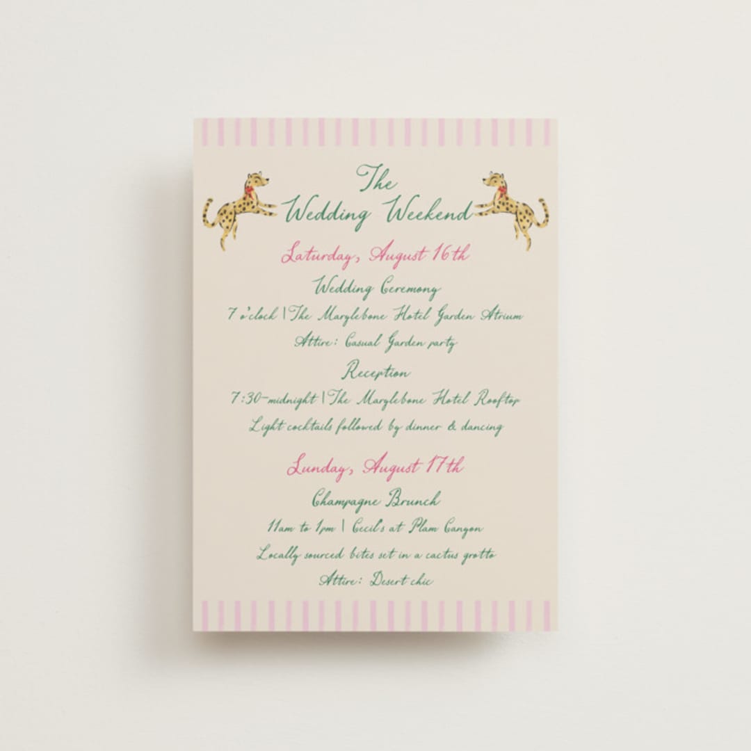 "Whimsical Hand Illustrated Crest" - Wedding Weekend Itinerary Cards in Peony by Jackie Crawford - Front
