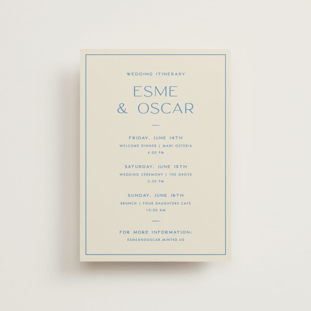 "Brooklyn" - Wedding Weekend Itinerary Cards in Cerulean by Ellen Schlegelmilch - Front