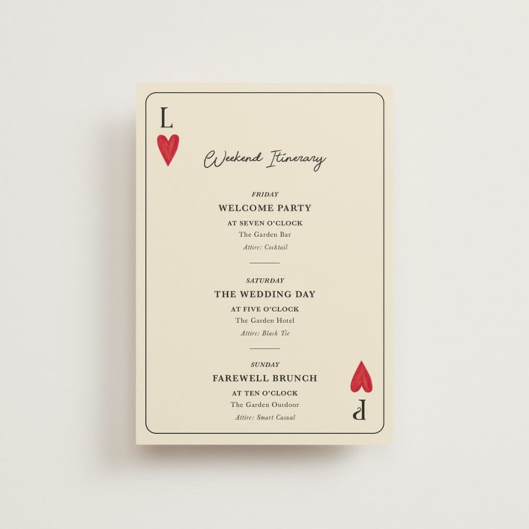 "Red Hearts" - Wedding Weekend Itinerary Cards in Champagne by Helena Vitto - Front