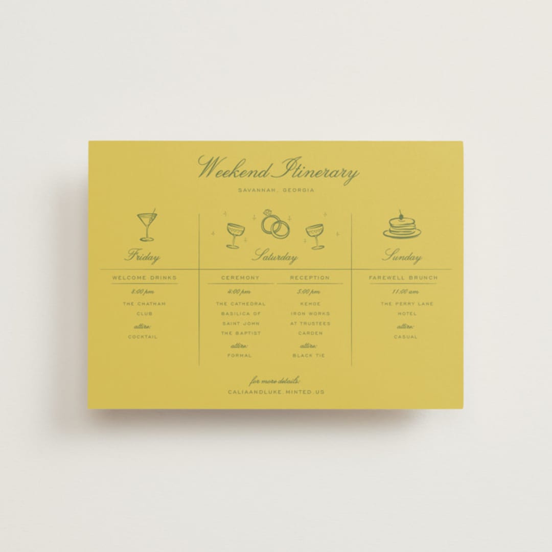 "Calia " - Wedding Weekend Itinerary Cards in Caribbean Citrus by Ani Somi - Front