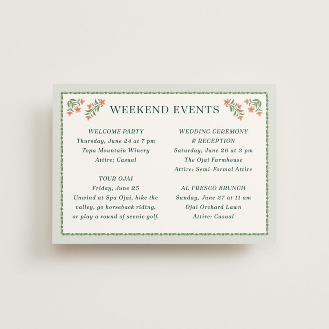 "River Valley" - Wedding Weekend Itinerary Cards in Pine by Paper Sun Studio - Front