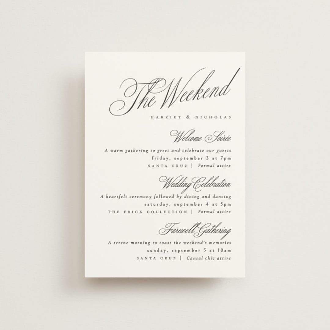 "Written with love" - Wedding Weekend Itinerary Cards in Noir Slate by Ana de Sousa - Front