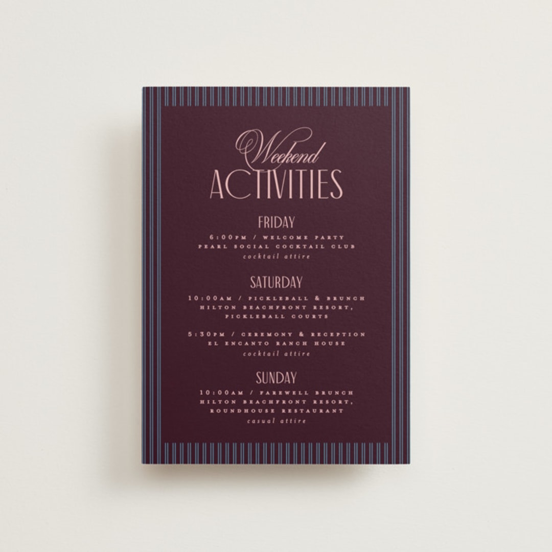 "sophisticate" - Wedding Weekend Itinerary Cards in Plum by Owl and Toad - Front