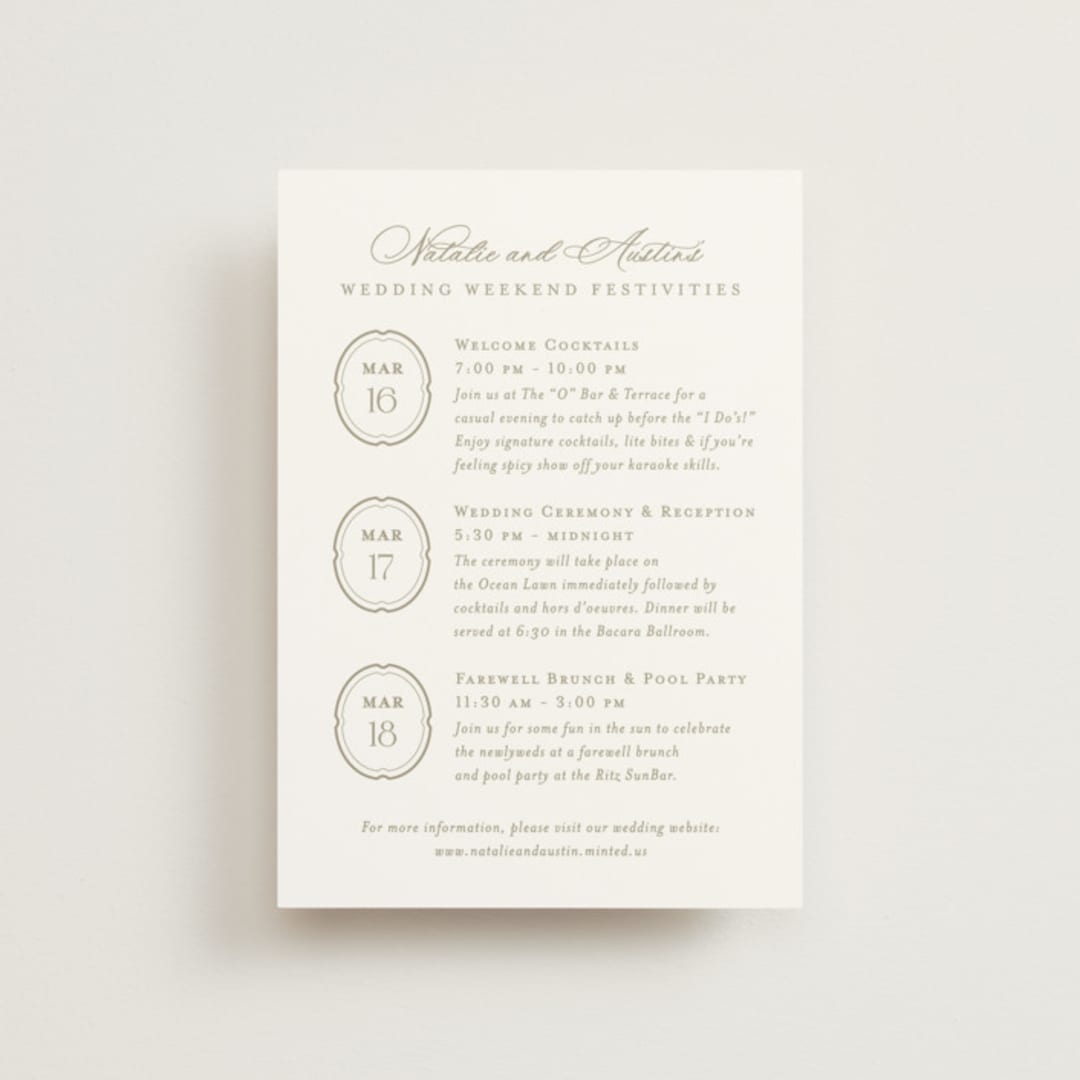 "Calia" - Wedding Weekend Itinerary Cards in Paris Rain by Jennifer Postorino - Front