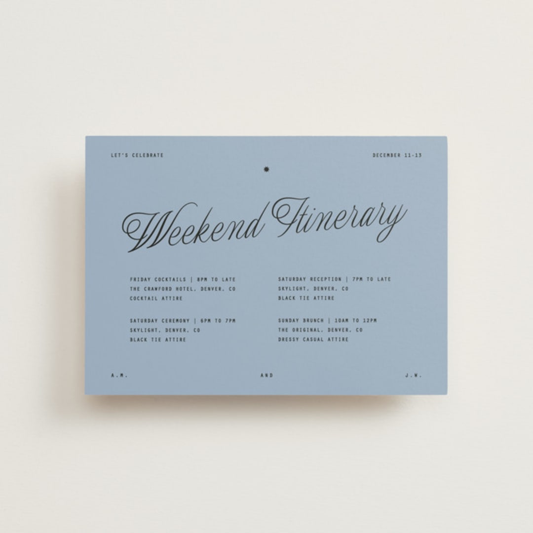 "Cheers" - Wedding Weekend Itinerary Cards in Sky by Blustery August - Front