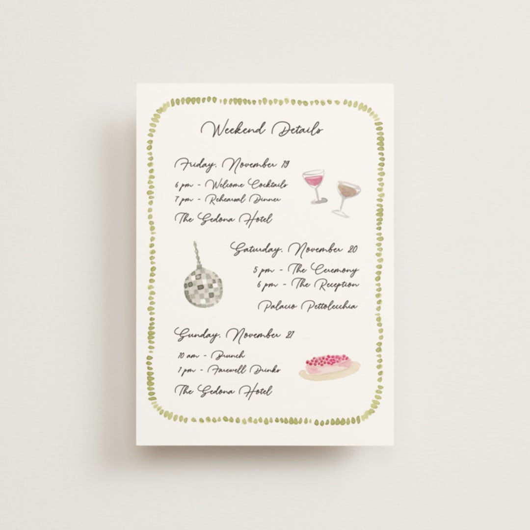 "Barolo" - Wedding Weekend Itinerary Cards in Deep Blush by Pati Cascino - Front