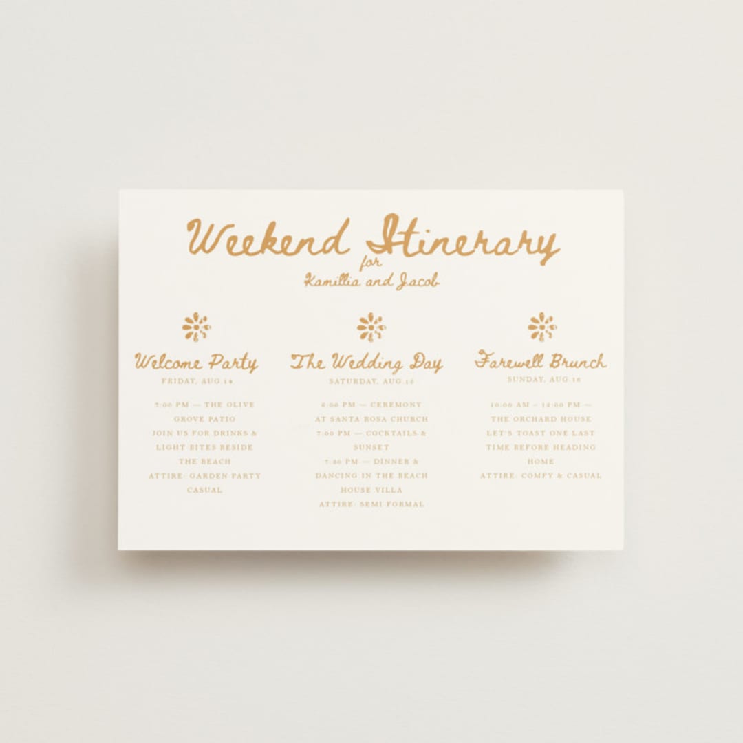 "Tribal Rythm" - Wedding Weekend Itinerary Cards in Amber by Selima Akhter - Front