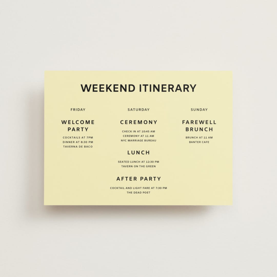 "Courthouse" - Wedding Weekend Itinerary Cards in Butter by Studio Suku - Front