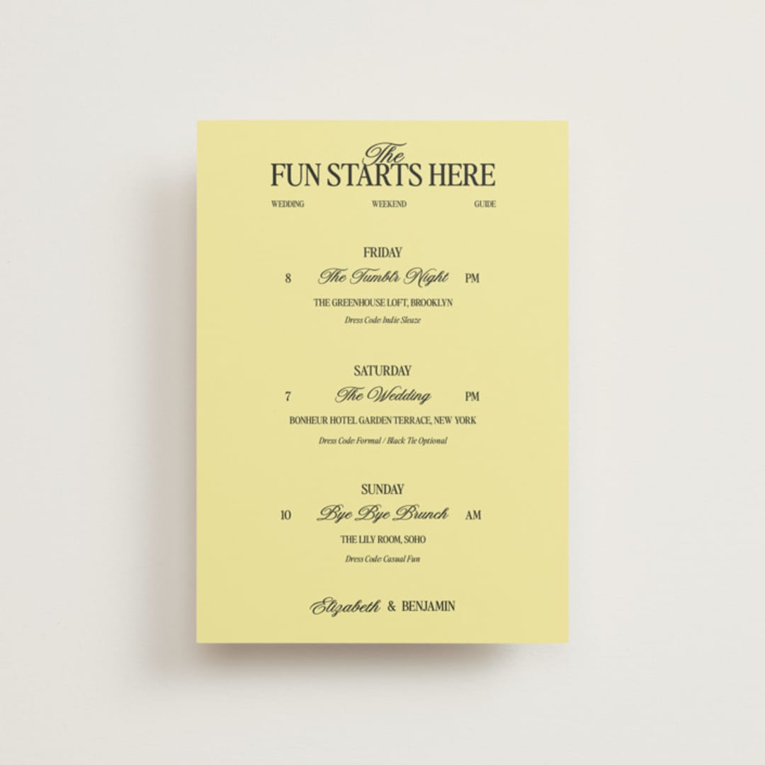 "The Eternal" - Wedding Weekend Itinerary Cards in Butter by Helena Vitto - Front