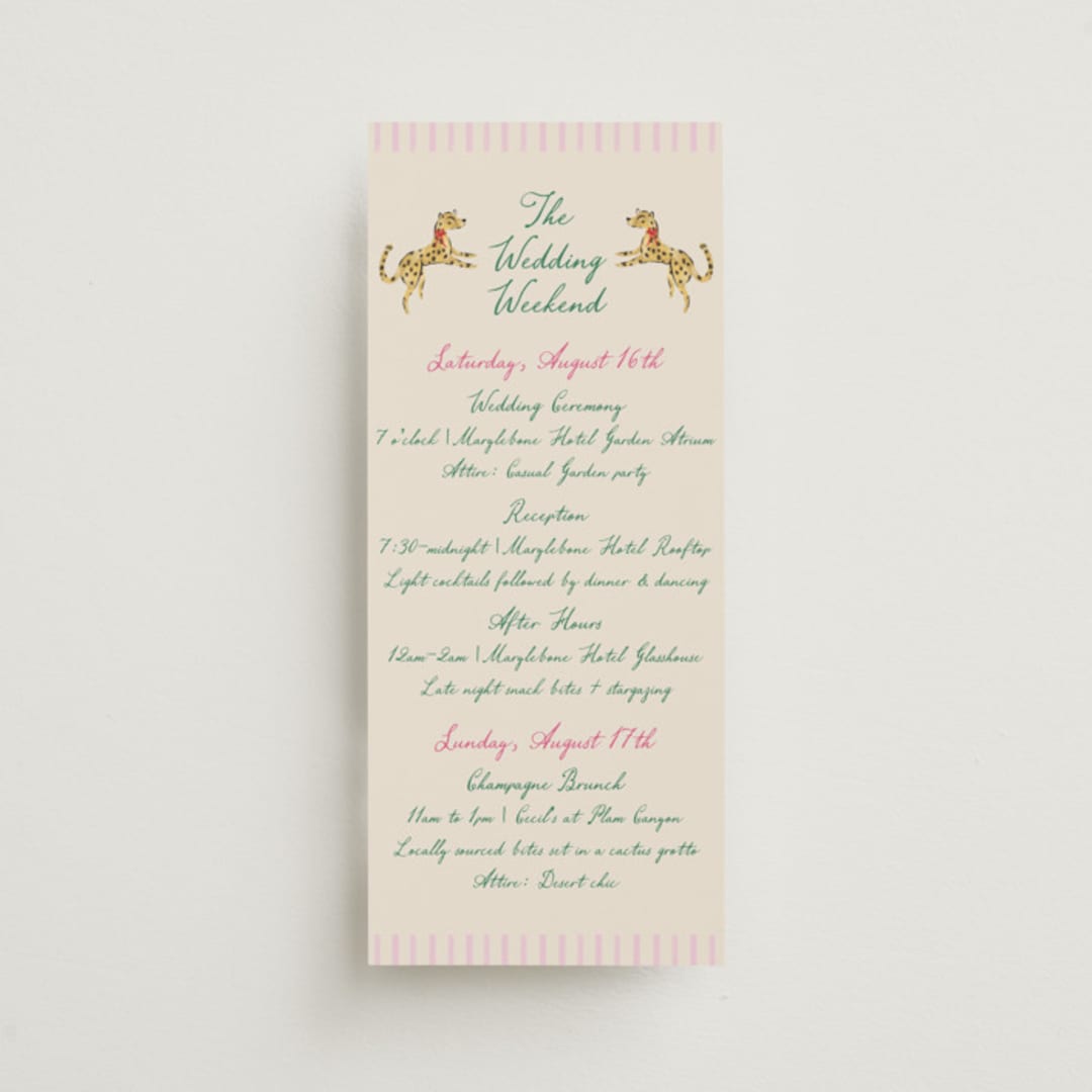"Whimsical Hand Illustrated Crest" - Wedding Weekend Itinerary Cards in Peony by Jackie Crawford - Front